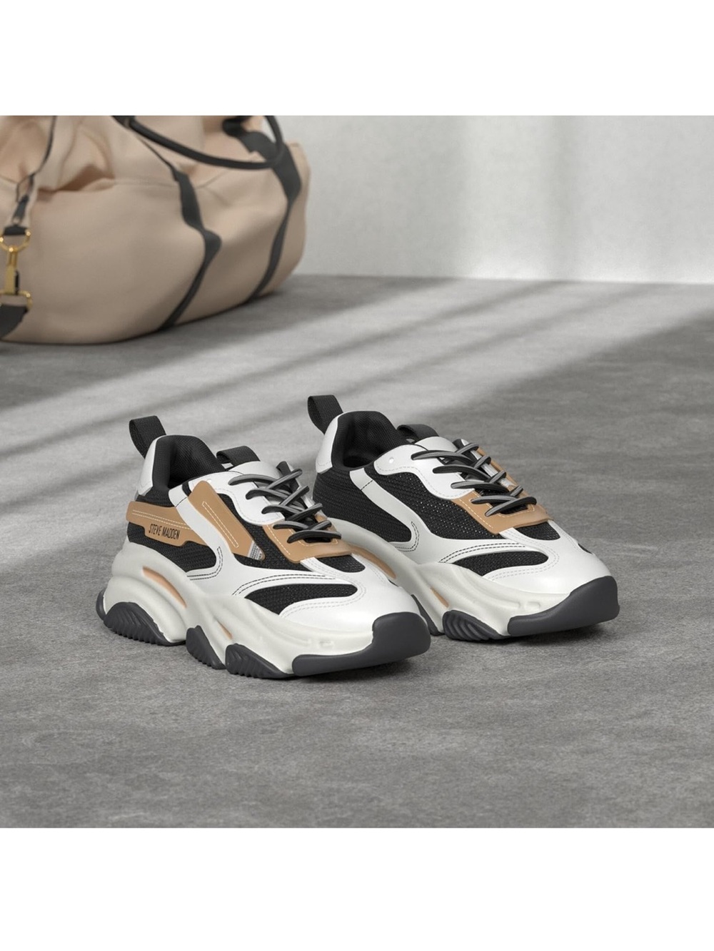 NWOT - Steve Madden Chunky White, Tan/Brown & Black Women's Fashion Sneakers